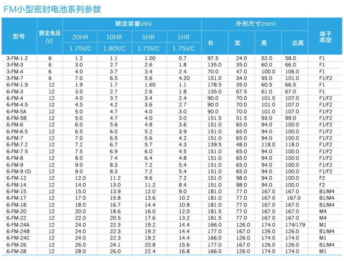 科士達 12V FM小型 技術參數(shù)